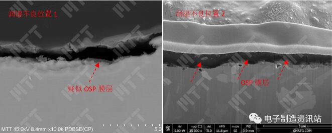 NG PCBA波峰焊点润湿不良位置切片、FIB切割后截面形貌观察照片